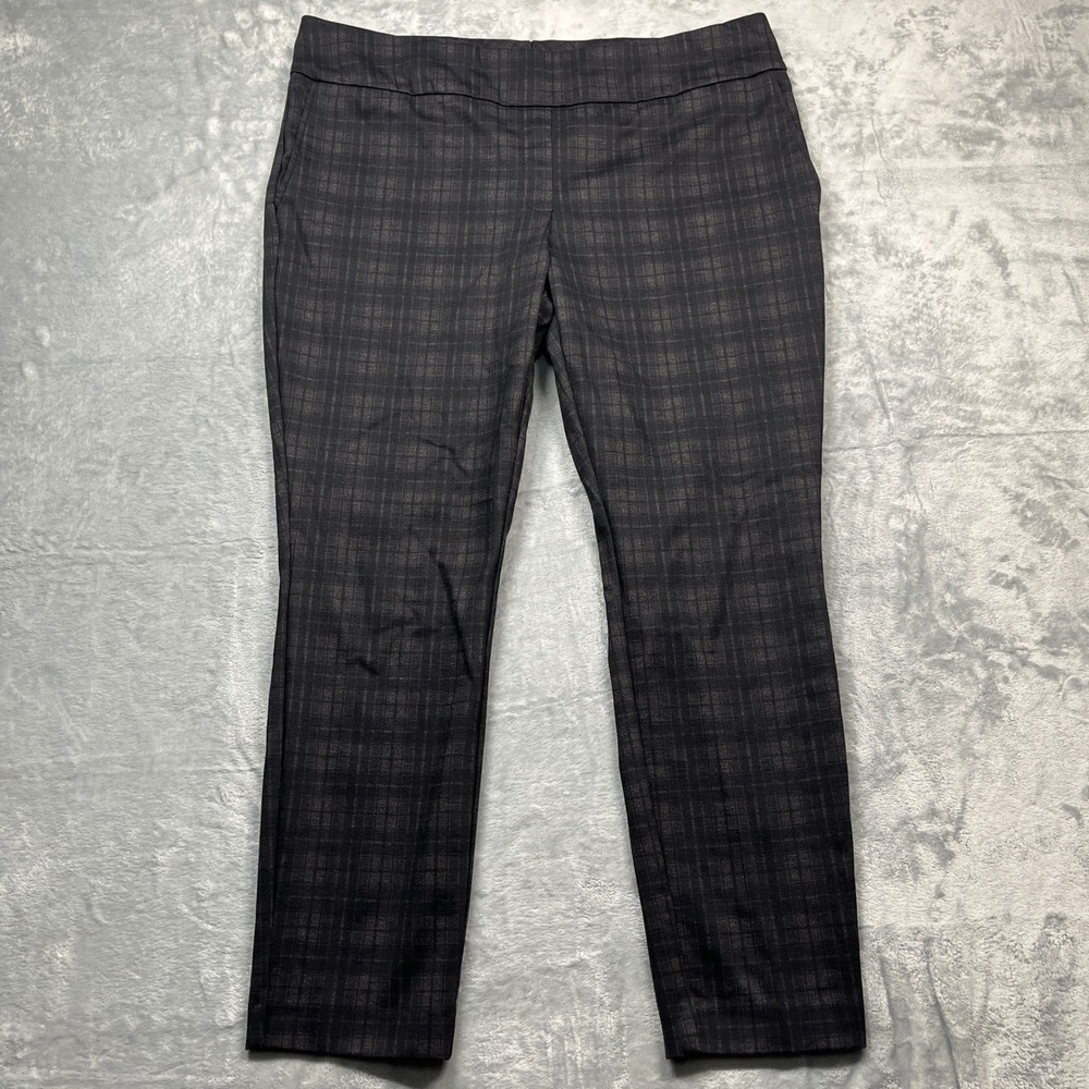 Dalia Dress Pants Women XL Grey Black Plaid Pull‎ On Stretch Tapered